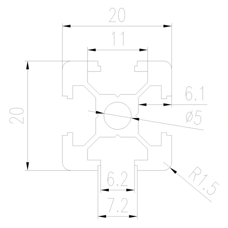 EFE6-2020工業(yè)鋁型材尺寸圖