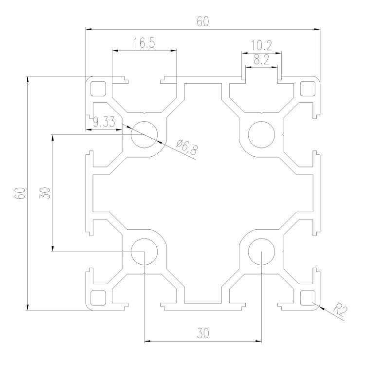 EFE8-6060A工業(yè)鋁型材尺寸圖