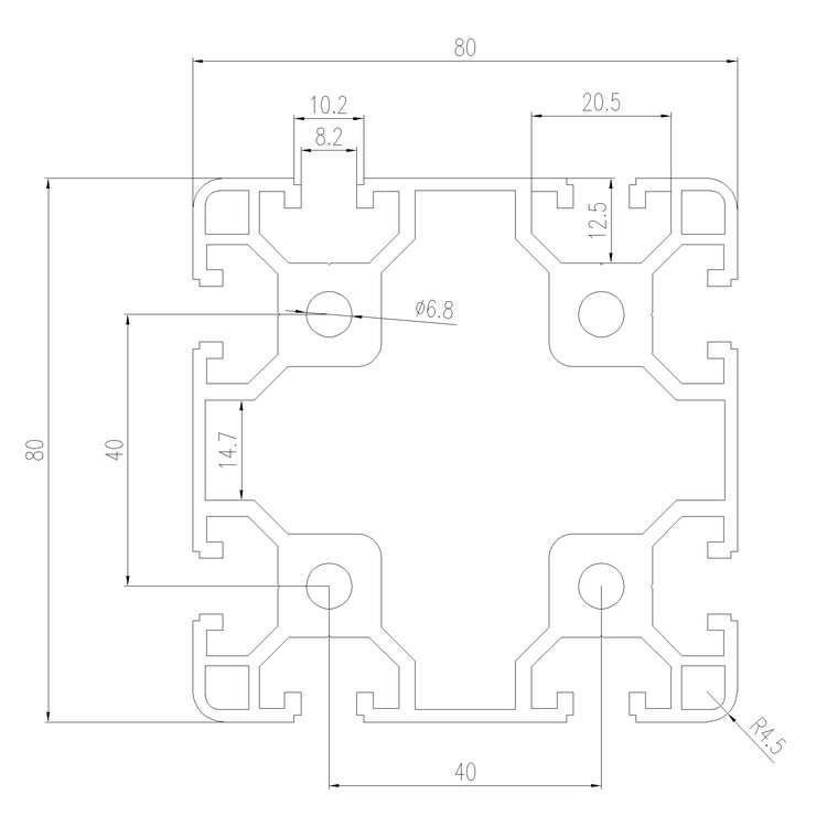EFE8-8080A工業(yè)鋁型材尺寸圖