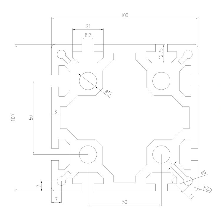 EFE8-100100工業鋁型材尺寸圖