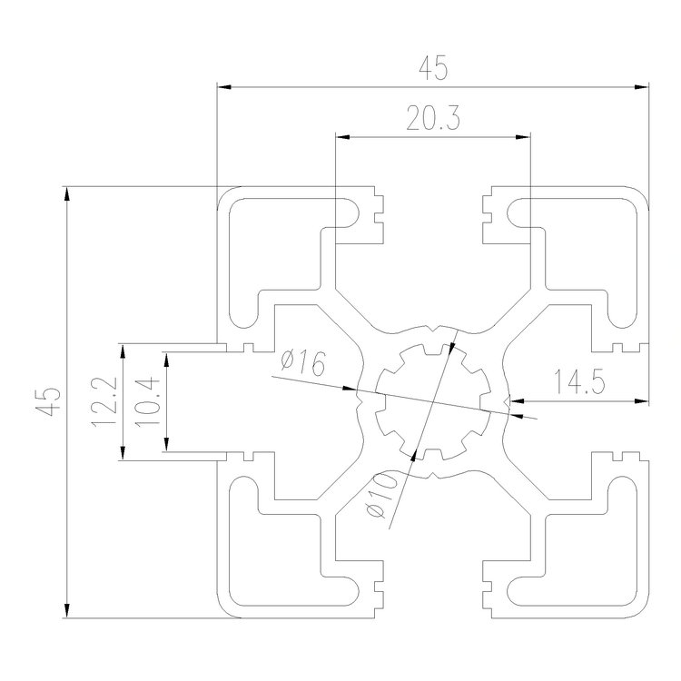 EFE10-4545B工業鋁型材尺寸圖