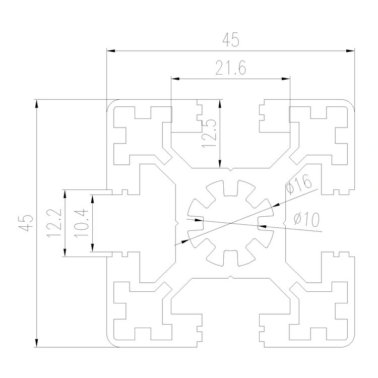 EFE10-4545C工業鋁型材尺寸圖