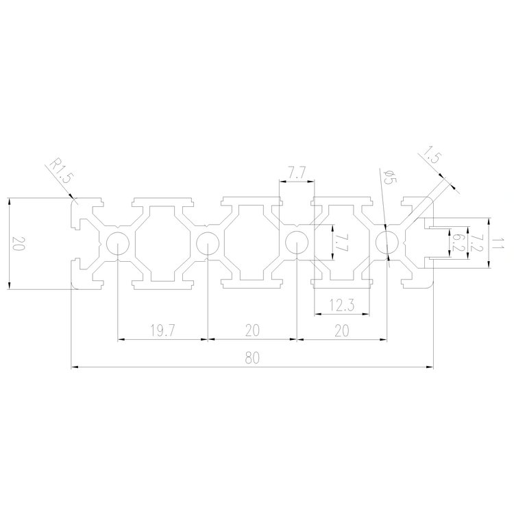 EFE6-2080工業(yè)鋁型材尺寸圖