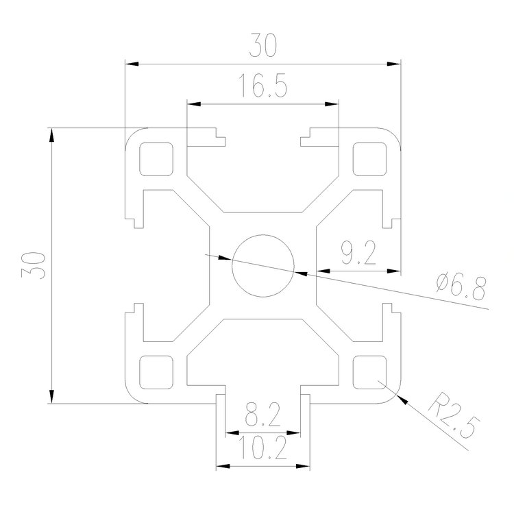 EFE8-3030A工業(yè)鋁型材尺寸圖