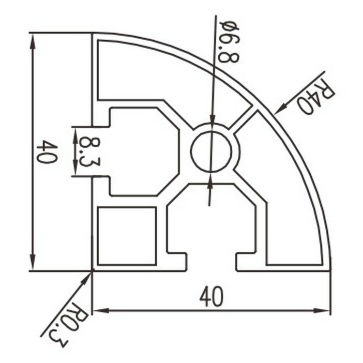 EF4040R工業(yè)鋁型材尺寸圖