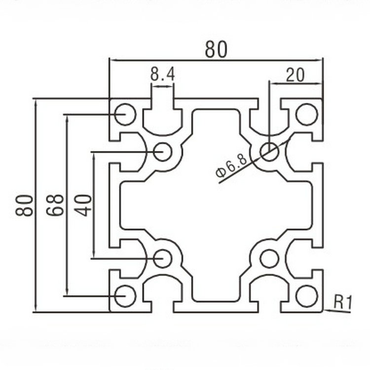 EF8080工業(yè)鋁型材尺寸圖