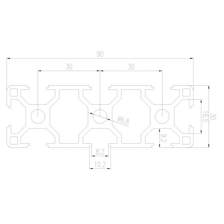 EFE8-3090工業(yè)鋁型材尺寸圖
